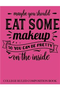College Ruled Composition Book Pink Maybe You Should Eat Some Makeup