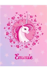 Emmie: Emmie Magical Unicorn Horse Large Blank Pre-K Primary Draw & Write Storybook Paper - Personalized Letter E Initial Custom First Name Cover - Story B