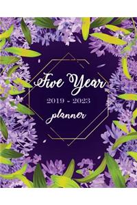 2019-2023 Five Year Planner: Purple Floral Cover, Monthly Schedule Organizer, 60 Months Calendar Planner Agenda 8" X 10" with Holidays