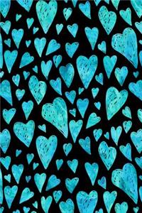 Journal Notebook Blue Watercolor Hearts