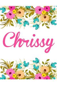 Chrissy: Personalised Name Notebook/Journal Gift For Women & Girls 100 Pages (White Floral Design)