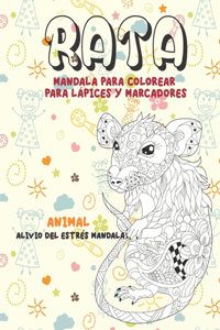 Mandala para colorear para lápices y marcadores - Alivio del estrés Mandala - Animal - Rata