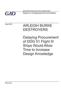 Arleigh Burke Destroyers: Delaying Procurement of DDG 51 Flight III Ships Would Allow Time to Increase Design Knowledge