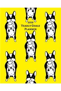 Funny Boston Terrier Yearly Goals Planner Notebook (Personal, Career, Self Improvement) Monthly Tracker Daily Agenda & to Do List for Errands, Appointments, Meal Journal, Doodle Page