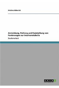 Anmeldung, Prüfung und Feststellung von Forderungen zur Insolvenztabelle