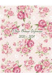 5 Year Planner Organizer: 2020-2024: Monthly Schedule Organizer - Agenda Planner for The Next Five Years, 60 Months Calendar, Appointment Notebook, Water Color Floral Pink Ba