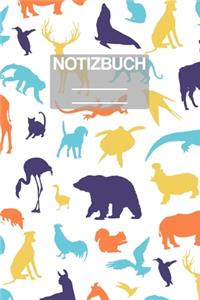 Notizbuch A5 Muster Zeichnung Bunte Tiere Adler Giraffe Krokodil Pinguin Nashorn