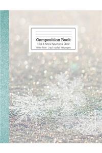 Composition Book Teal & Snow Sparkle & Glow Wide Rule