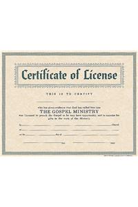 Certificate of License for Minister - Parchment