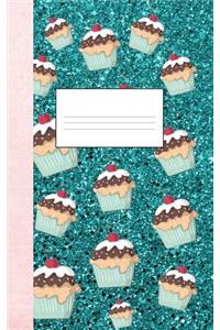 Turquoise Glitter Tasty Cupcake 5 X 8 100 Pages College Ruled Journal Notebook