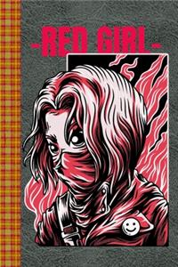 Red Girl! Illustrated Design Featuring a Girl With a Face Mask