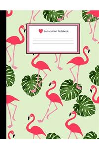 Composition Notebook: Flamingo Tropical Leaves: Wide Ruled Notebook Lined School Journal To Write In: 8.5" x 11" 100 pages: Home, School, Back To School, Student, Teacher