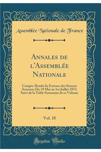 Annales de l'Assemblï¿½e Nationale, Vol. 18: Compte-Rendu in Extenso Des Sï¿½ances Annexes; Du 19 Mai Au 1er Juillet 1873, Suivi de la Table Sommaire de Ce Volume (Classic Reprint): Compte-Rendu in Extenso Des Sï¿½ances Annexes; Du 19 Mai Au 1er Juillet 1873, Suivi de la Table Sommaire de Ce Volume (Classic Reprint)