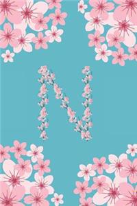 N Monogram Letter N Cherry Blossoms Journal Notebook