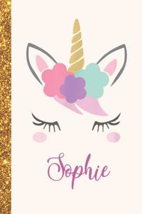 Sophie: Sophie Unicorn Personalized Black Paper SketchBook for Girls and Kids to Drawing and Sketching Doodle Taking Note Marble Size 8.5 x 11