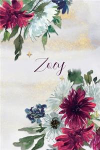 Zoey: Personalized Journal Gift Idea for Women (Burgundy and White Mums)