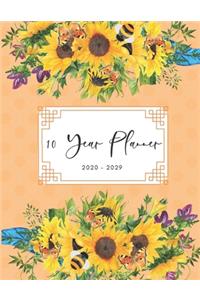 2020-2029 10 Ten Year Planner Monthly Calendar Sunflowers Goals Agenda Schedule Organizer