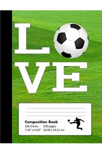 Composition Book Wide Ruled: School Notebook with Green Fields Cover for Soccer Lovers