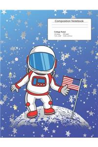 Composition Notebook: Astronaut Moon Notebook College Ruled Journal - Soft Blue Cover - Back to School Diary Planner Gift Students Teachers Boys Girls 7.44 X 9.69 100 Pag