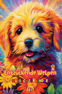 Entzückende Welpen - Malbuch für Kinder - Kreative und lustige Szenen lächelnder Hunde