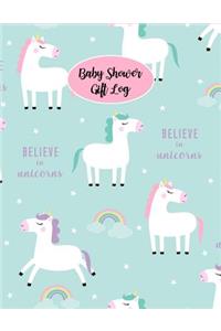 Baby Shower Gift Log: Cute Unicorn Gift Record Pink Notebook, Keepsake Memory for Baby Shower, Large Organizer Blank Lined Pages Journal