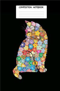 Composition Book: Floral Flower Cat Pattern 6 X 9 Wide Ruled Paper Notebook, Appreciation, Quote Journal or Diary Unique Inspirational Gift for Friend or Teacher, Beginning or End of School Year, Retirement, Birthday or Gratitude Present - Colorful
