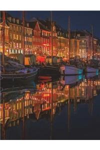 Nyhavn Denmark Notebook Large Size 8.5 X 11 Ruled 150 Pages