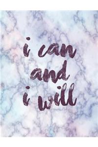 I Can and I Will: Blue Marble, Natural Texture, Marble Watercolor, Notebook, Colorful Notebook, Gift for Girls, Bullet Journal and Sketch Book, Composition Book, Jour