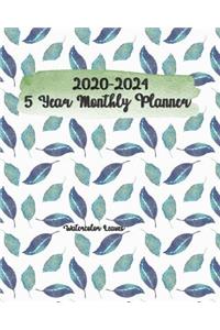 2020-2024 Watercolor Leaves 5 Year Monthly Planner 8x10