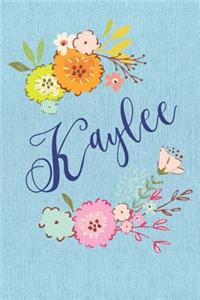 Kaylee: Personalized Name and Floral Design on Blue Teal Pattern, Lined Paper Note Book For Girls To Draw, Sketch & Crayon or Color (Kids Teens and Adult Jo