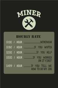 MINER Hourly Rate $100/Hour Minimum $180/Hour If You Watch $200/Hour If You Help 300/Hour If You Worked On It First $499/Hour If You Tell Me How To Do My Job