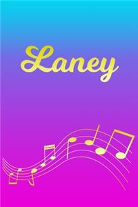 Laney: Sheet Music Note Manuscript Notebook Paper - Pink Blue Gold Personalized Letter L Initial Custom First Name Cover - Musician Composer Instrument Com