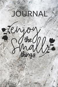 Journal Enjoy the Small Things: Lined, Undated; White and Grey Marble Pattern Cover with an Inspirational Message