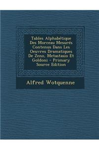 Tables Alphabetique Des Morceau Mesures Contenus Dans Les Oeuvres Dramatiques de Zeno, Metastasio Et Goldoni