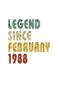 Legend Since February 1988: Retro Birthday Gift Notebook With Lined College Ruled Paper. Funny Quote Sayings 5 x 8 Notepad Journal For Taking Notes For People Born In February 