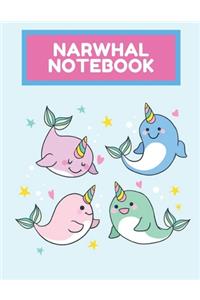 Narwhal Notebook: Cute Lined Journal for Kids 110 Pages Size (8.5x11)