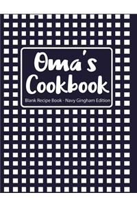 Oma's Cookbook Blank Recipe Book Navy Gingham Edition
