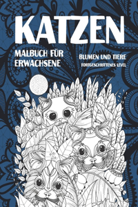Malbuch für Erwachsene - Fortgeschrittenes Level - Blumen und Tiere - Katzen