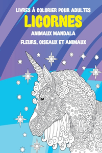 Livres à colorier pour adultes - Fleurs, oiseaux et animaux - Animaux Mandala - Licornes