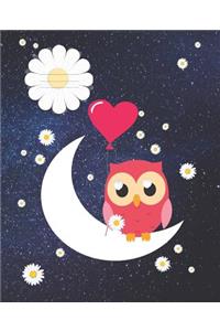 Pretty Cute Owl on the Moon in the Night Sky Blank school Composition Notebook