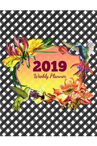 2019 Weekly Planner: Hummingbird & Black Gingham Large Size Organizer with Year Calendars, Priority and To-Do Lists, and Note Pages