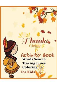 Thanksgiving Activity Book Words Search Tracing Lines Coloring for Kids