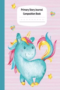 Blue Unicorn Pastel Primary Story Journal Composition Book: Grade Level K-2 Draw and Write, Dotted Midline Creative Picture Notebook Early Childhood to Kindergarten (Fantasy Magical Creatures)