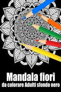 Mandala fiori da colorare adulti sfondo nero