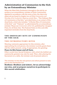 Administration of Communion to the Sick by an Extraordinary Minister