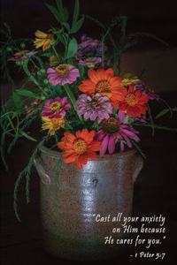 1 Peter 5: 7 Floral Scripture Journal: 120 page, 6 x 9, photo cover, ruled, verse footer, no content, paperback journal