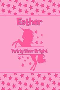 Esther Twirly Star Bright: Personalized Draw & Write Book with Her Unicorn Name - Word/Vocabulary List Included for Story Writing