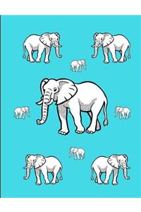 White Elephants Aqua Journal Notebook 150 Page College Ruled Pages 8.5 X 11