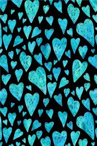 Bullet Journal Notebook Blue Watercolor Hearts