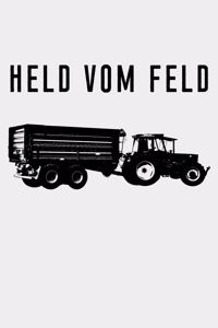 Held vom Feld: blanko A5 Notizbuch mit einem Trecker und Anhänger für einen Landwirt oder Lohner in der Landwirtschaft als Geschenk